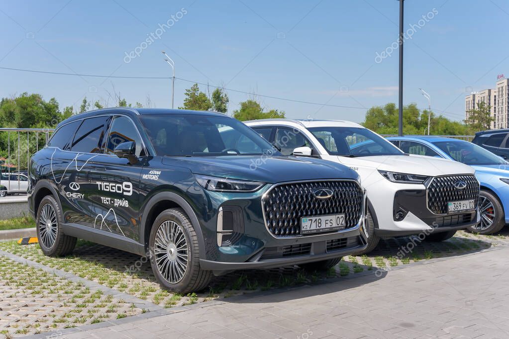 Almaty, Kazakhstan - May 29, 2025: Chery Tiggo 9 on the test drive parking lot. Chinese automobile manufacturing company