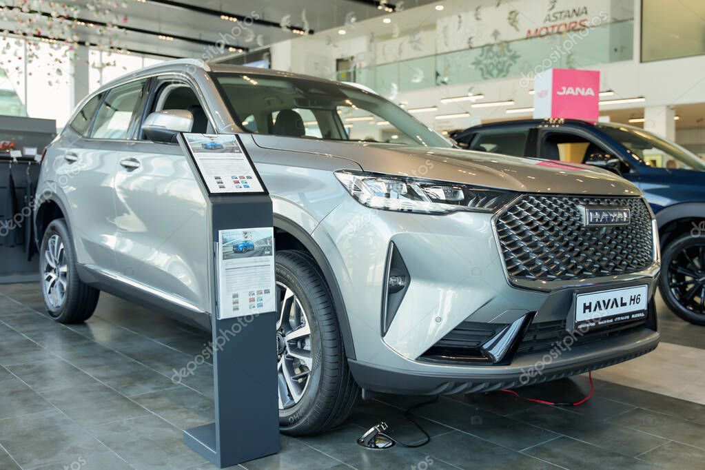 Almaty, Kazakhstan - May 29, 2025: Silver Haval H6 in the showroom. Chinese car brand