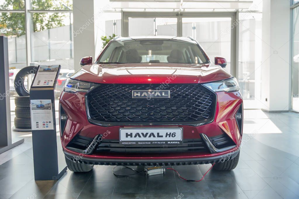 Almaty, Kazakhstan - May 29, 2025: Front of Haval X6 car in showroom. Chinese car brand