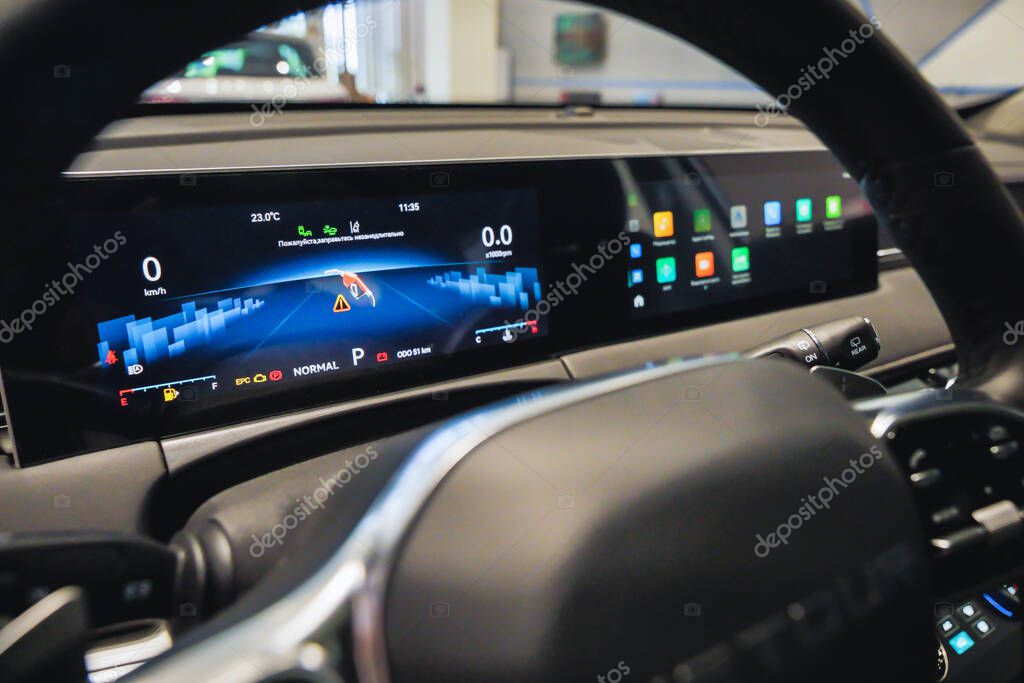 Almaty, Kazakhstan - June 11, 2025: Control panel in the car Jetour. Chinese automaker