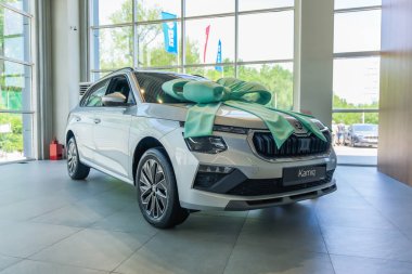 Almaty, Kazakhstan - June 11, 2025: New Skoda Kamiq in the dealership. Retail trade in the showroom                          