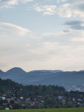 Ormanda sis. Ağaçların arkasındaki güneş ışınları. Slovakya