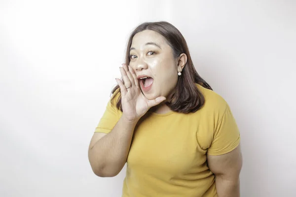 Jong Mooi Aziatisch Groot Formaat Vrouw Draagt Een Geel Shirt — Stockfoto