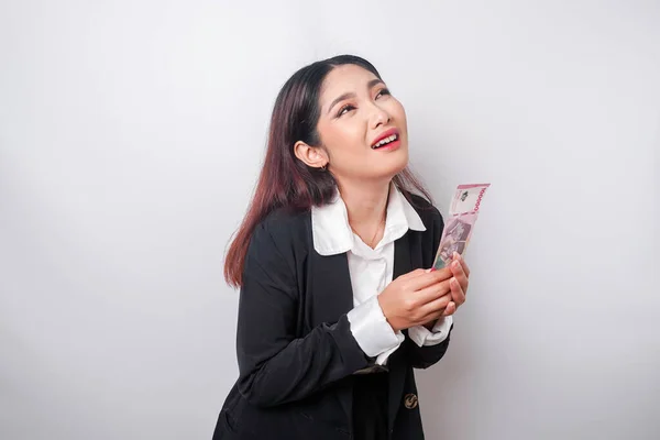 Een Portret Van Een Aziatische Zakenvrouw Met Een Zwart Pak — Stockfoto