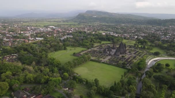 Вид Воздуха Индуистский Храм Прамбанан Джокьякарте Индонезия — стоковое видео