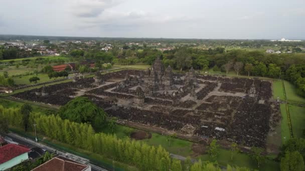 Widok Lotu Ptaka Świątynię Candi Sewu Część Hinduskiej Świątyni Prambanan — Wideo stockowe