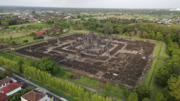Vista Aérea Templo Candi Sewu Parte Templo Hindu Prambanan Indonésia — Vídeo de Stock