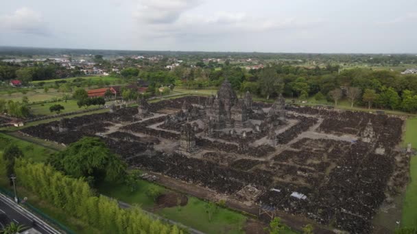 Luchtfoto Van Candi Sewu Tempel Onderdeel Van Prambanan Hindoe Tempel — Stockvideo