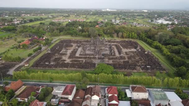 印度尼西亚Prambanan印度教寺庙的一部分Candi Sewu寺庙的空中景观 — 图库视频影像