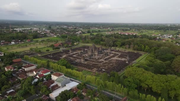 Widok Lotu Ptaka Świątynię Candi Sewu Część Hinduskiej Świątyni Prambanan — Wideo stockowe