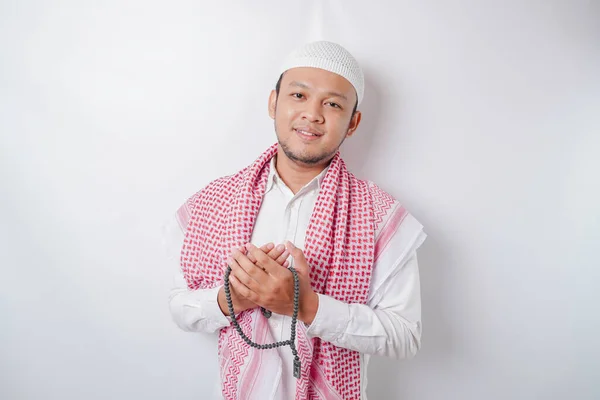 Glücklich Schöner Asiatischer Muslim Betet Gott — Stockfoto