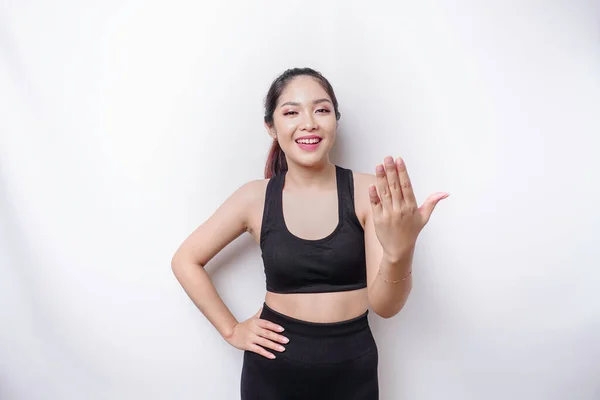 Ung Asiatisk Vacker Sportig Kvinna Över Isolerad Vit Bakgrund Inbjudande — Stockfoto