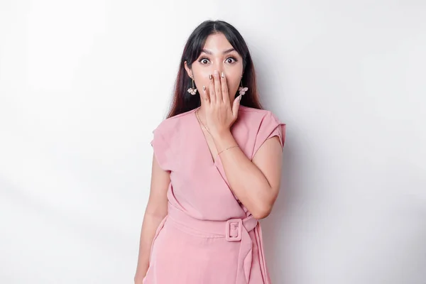 Oops Surprised Young Asian Woman Covering Mouth Hands Staring Camera — ストック写真