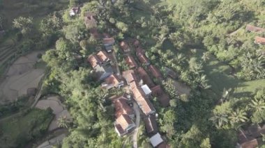 Aerial view of traditional village in the middle of forest in Indonesia