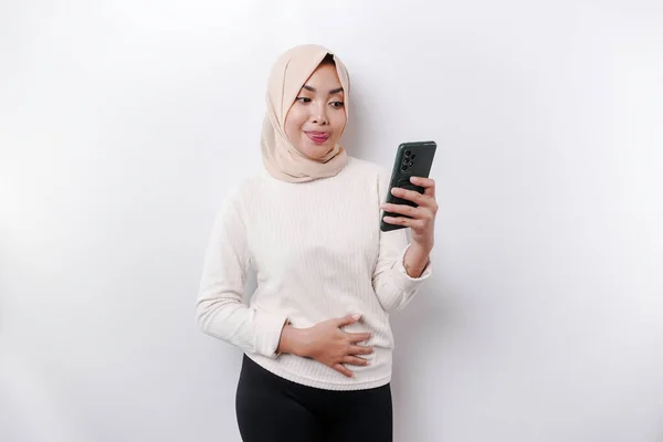 Thoughtful Young Asian Muslim Woman Wearing Hijab Holding Her Chin — 스톡 사진