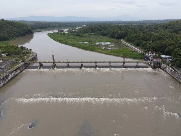 Aerial Small Dam River Big River Indonesia — Stock Photo, Image