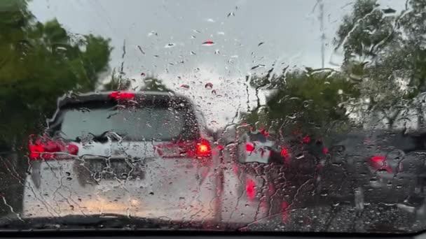 Yağmurda Arka Planda Bulanık Araba Penceresi — Stok video