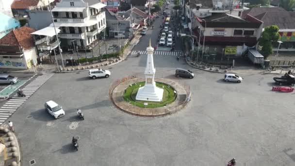 Tugu Jogja或Yogyakarta纪念碑的空中景观 印度尼西亚 — 图库视频影像