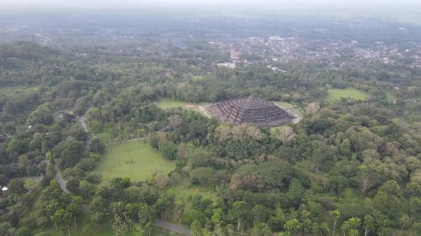 Veduta Aerea Del Tempio Borobudur Giava Indonesia Ampia Ripresa Con — Video Stock