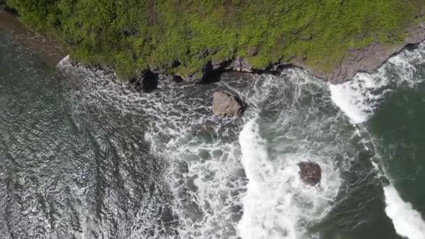 Shora Dolů Letecký Pohled Obrovské Oceánské Vlny Shazující Pěnící Korálové — Stock video