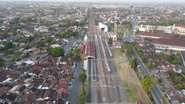Aerial View Krl Train Klaten Train Station Evening — Stock Video