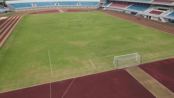 Aerial Drone Shot Turf Net Soccer Field — Vídeo de stock