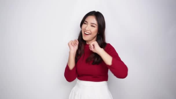 Jong Gelukkig Aziatisch Vrouw Dansen Het Hebben Van Plezier Alleen — Stockvideo