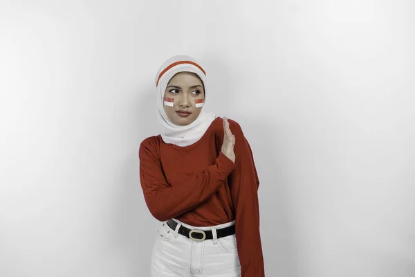Beautiful Asian Muslim Woman Wearing Hijab Hand Gesture Pose Rejection — Stock Photo, Image