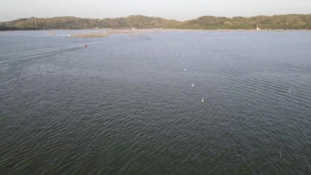 Luchtfoto Van Speedboot Ondiep Water Reis Vrijetijdsactiviteiten — Stockvideo