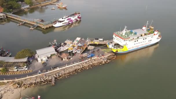 Aerial View Ferry Dock Jepara Indonesia — Stock Video