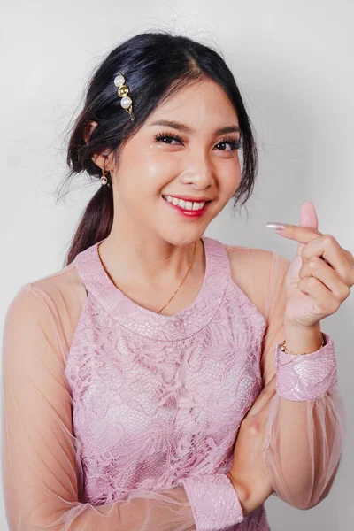 Retrato Una Joven Hermosa Mujer Asiática Con Vestido Rosa Concepto — Foto de Stock