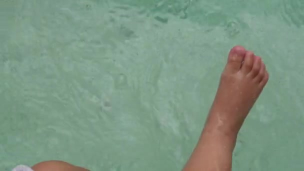 Baby Playing Swimming Pool Holiday Vacation Having Fun Splashing Feet — Stock Video