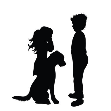 Beyaz arka planda üzgün çocukların silueti. Çocukların, kardeşlerin, süpürgelerin, kız kardeşin, ağlamanın, zehrin, üzüntünün, sinir bozucunun sembolü.