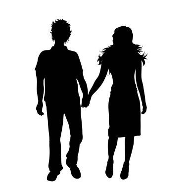 Beyaz arka planda çift silueti. Çiftin sembolü, yürü.