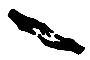 Başka bir eli tutan bir elin vektör silueti. Aile sembolü, bakım, güvenlik, koruma, yardım.