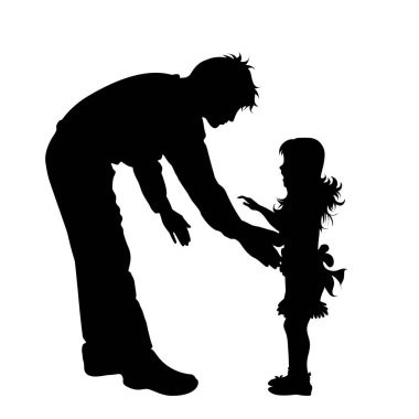 Beyaz arka planda kızı olan bir babanın vektör silueti. Aile sembolü, özen, koruma.