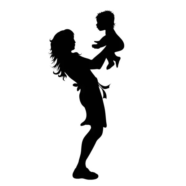 Vector Silhouette Woman Her Baby White Background Symbol Family Mother — Stock Vector