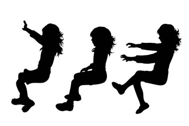 Beyaz arka planda oturan bir grup kızın vektör silueti. Sandalyenin, dinlenmenin, okulun sembolü..