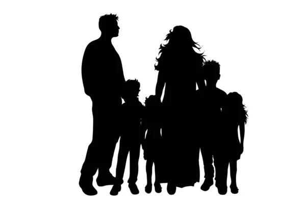 Beyaz Arka Planda Aile Silueti Var Anne Baba Çocuk Koca — Stok Vektör
