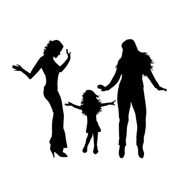 Vector silhouette of childrens friends on white background. Symbol of child, girl,siblings,sister,boy, brother,free,funny