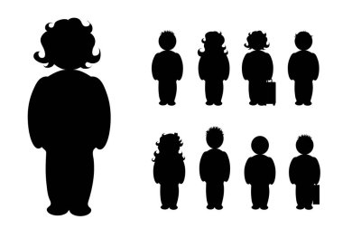 Beyaz arka plandaki insanların silueti. Kız, erkek, erkek, kadın, çift, logo sembolü.