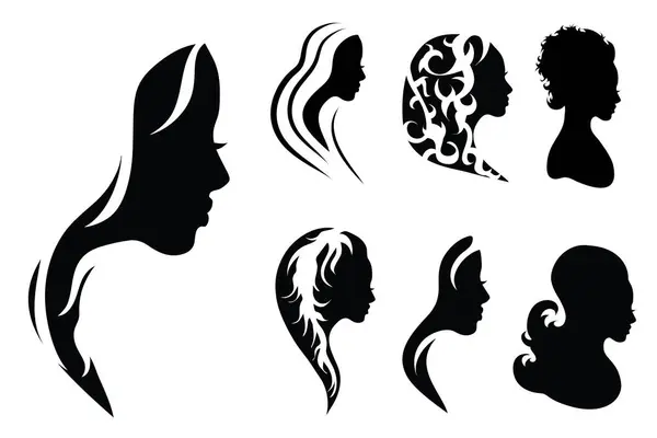 Vector Silhouette Woman White Background Symbol Girl Hair Face Hairstyle — Stock Vector