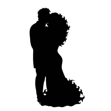 Beyaz arka planda çift silueti. Büyük düğün çifti sembolü.