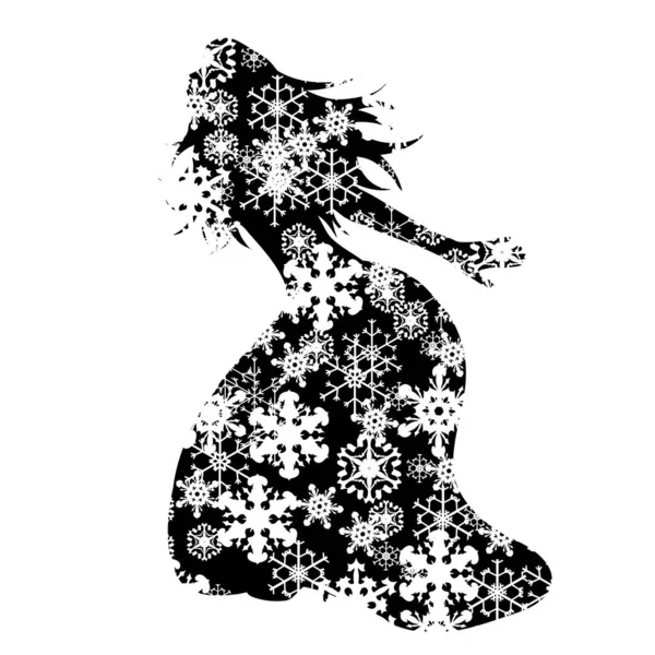 Vector Silhouette Snowy Woman White Background Symbol Bride Weeding Winter — Stock Vector
