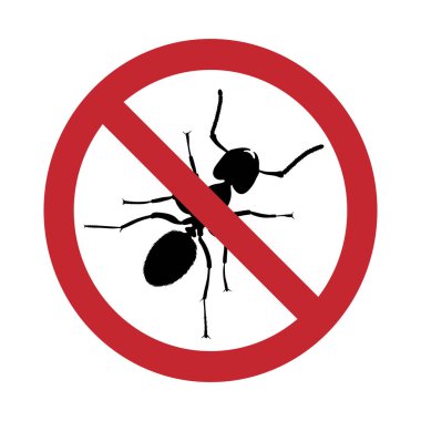 Beyaz arkaplanda karınca izi olmayan vektör silueti. Böcek Yasaklama İşareti Sembolü.