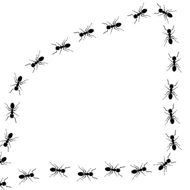 Beyaz arkaplanda karınca silueti var. Böcek yürüyüş çizgisinin sembolü.