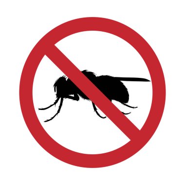 Beyaz arka planda sinek izi olmayan vektör silueti. Dur Böcek Yasaklama İşareti Sembolü.