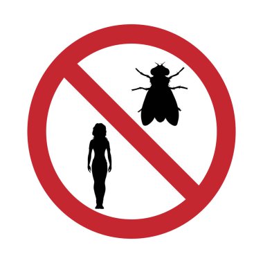 Beyaz arka planda insan işaretli sinek olmayan vektör silueti. Çeçe hastalığının ve sinir bozukluğunun sembolü.