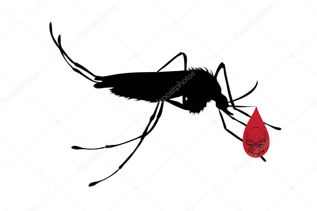 Vector silhouette no mosquito on white background. Symbol of stop malaria an other disease.