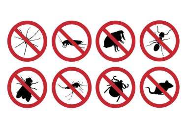 Vector silhouette of collection no insect mark on white background. Symbol of stop annoying insect and protection. clipart